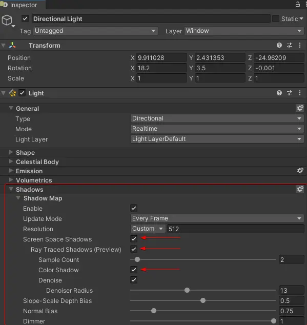 Unity Directional Light Color Shadows