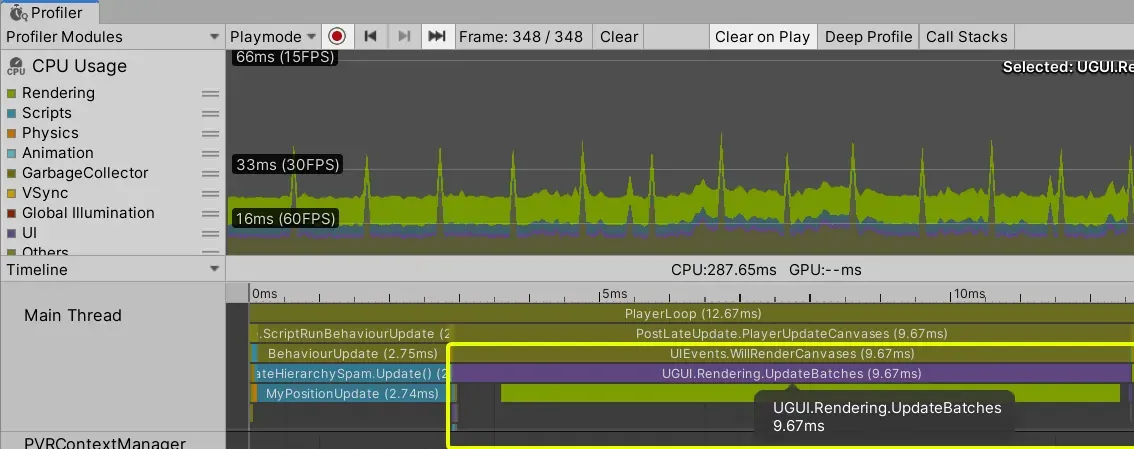 Unity Profiler: Position Update TOTAL Cost